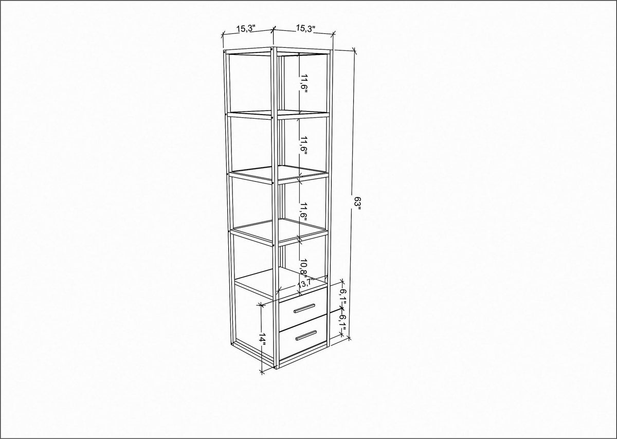 Bookcases - Bookcase Robbins White White Oak Melamine 39x160x39 cm - Dimehouse