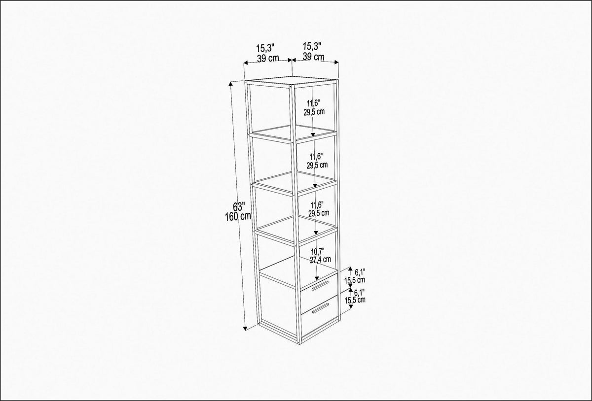 Bookcases - Bookcase Robbins Gold Gold Anthracite Melamine 39x160x39 cm - Dimehouse
