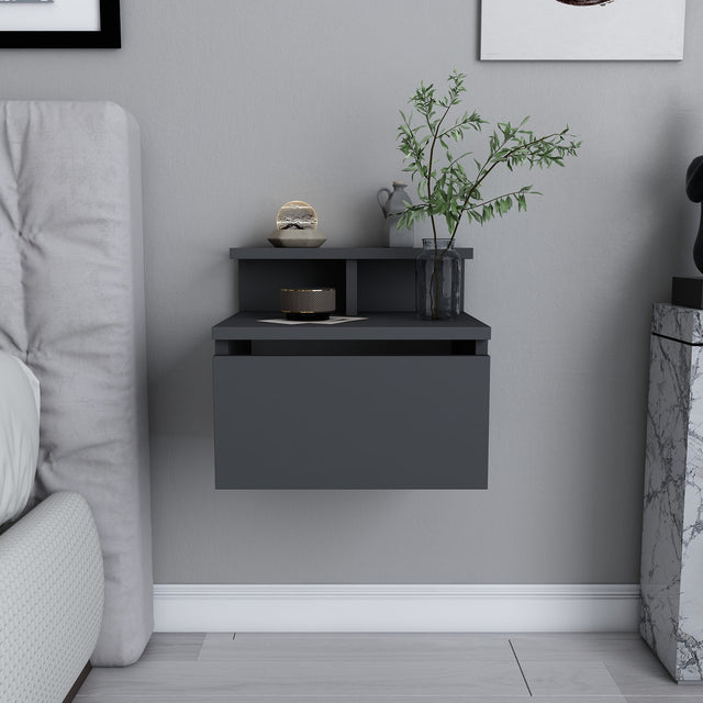 Bedside tables - Bedside table Alice Anthracite Melamine 39.8x35x35 cm - Dimehouse