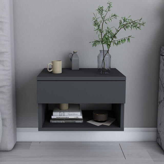Bedside tables - Bedside table Jamot Anthracite Melamine 44.6x31.9x31.9 cm - Dimehouse