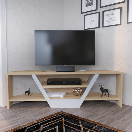 Sares TV cabinet oak look white 120 cm White and oak look Melamine coated wood composite