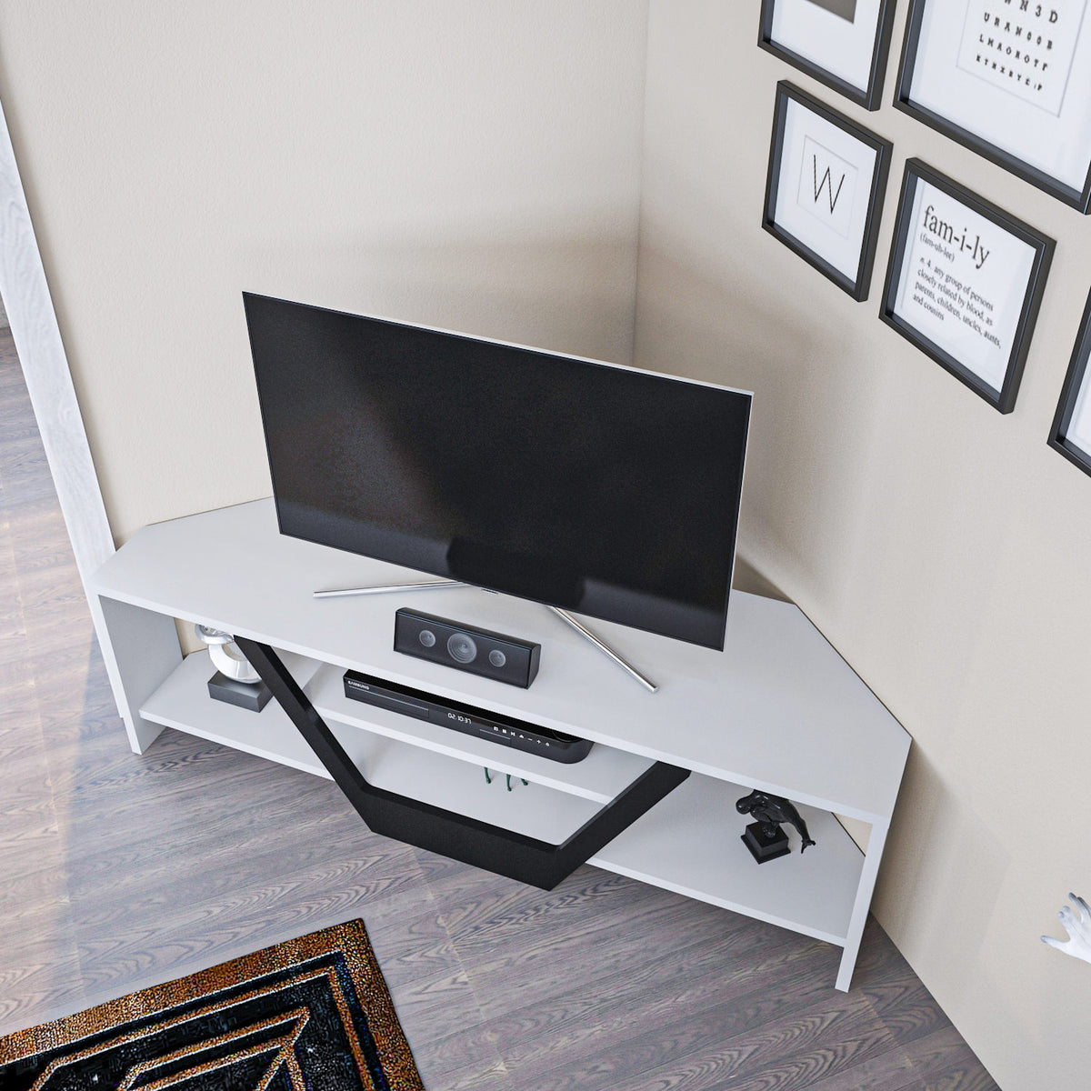 Sares TV cabinet white-black 120 cm White, Black Melamine coated wood composite