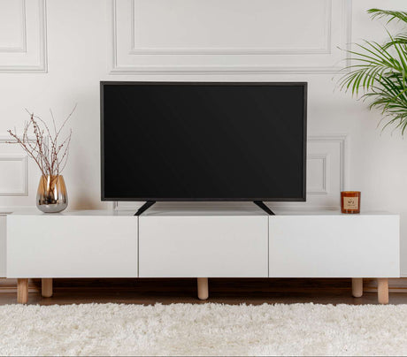 Alvin sideboard white with wooden legs 180 cm Melamine coated wood composite