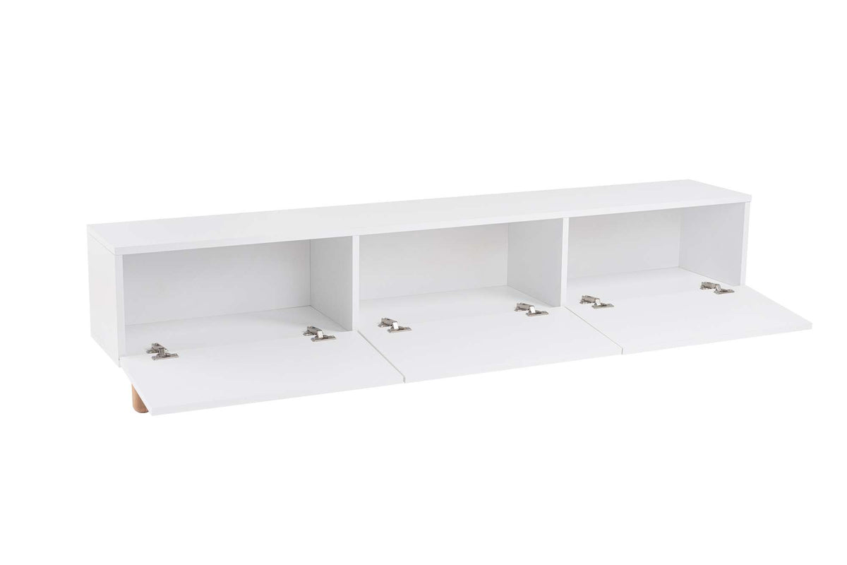 Alvin sideboard white with wooden legs 180 cm Melamine coated wood composite