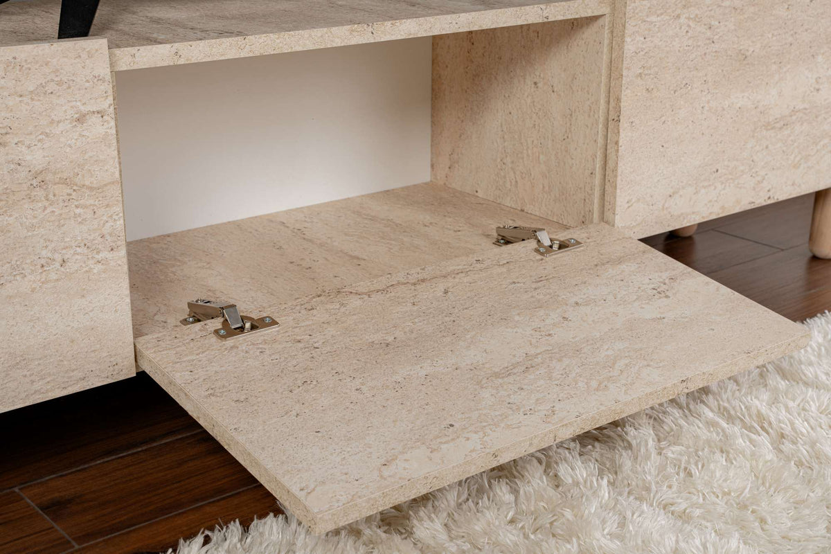 Alvin TV cabinet travertine look 180 cm Melamine coated furniture panel
