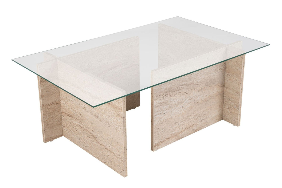 Coffee Tables - Rectangular Modern Coffee Table Vetroni Travertine Look - Glass - 105x65 cm - Dimehouse
