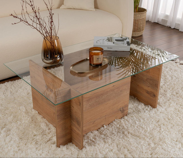 Coffee Tables - Rectangular Modern Coffee Table Vetroni Atlantic Pine Look - Glass - 105x65 cm - Dimehouse