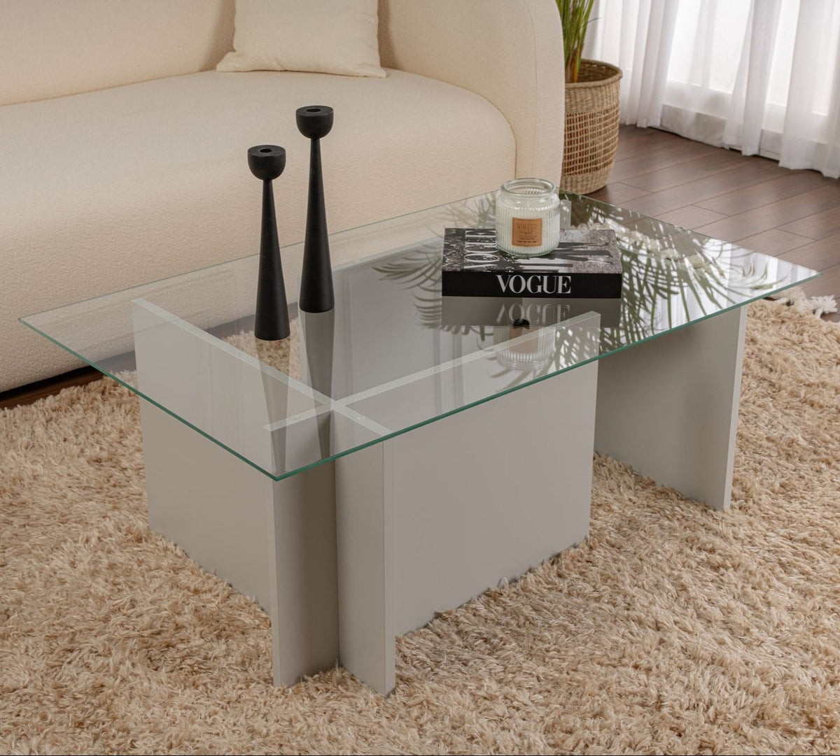 Coffee Tables - Rectangular Modern Coffee Table Vetroni Gray - Glass - 105x65 cm - Dimehouse