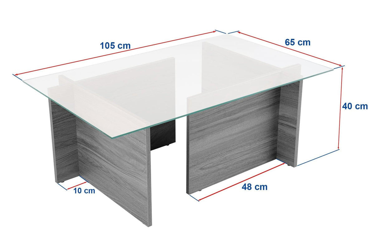 Coffee Tables - Rectangular Modern Coffee Table Vetroni Gray - Glass - 105x65 cm - Dimehouse