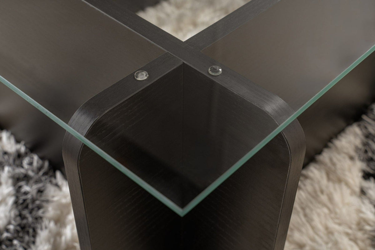Coffee tables - Coffee table Black Wood Melamine Glass Opal 105x65x30 cm - Dimehouse
