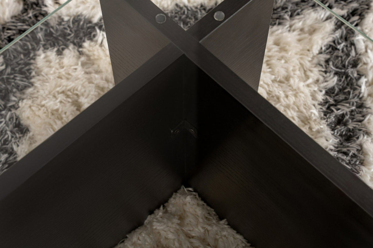 Coffee tables - Coffee table Black Wood Melamine Glass Opal 105x65x30 cm - Dimehouse