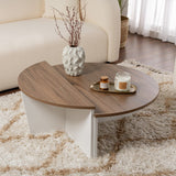 Coffee tables - Round coffee table Orion walnut and white melamine 90x60 cm - Dimehouse
