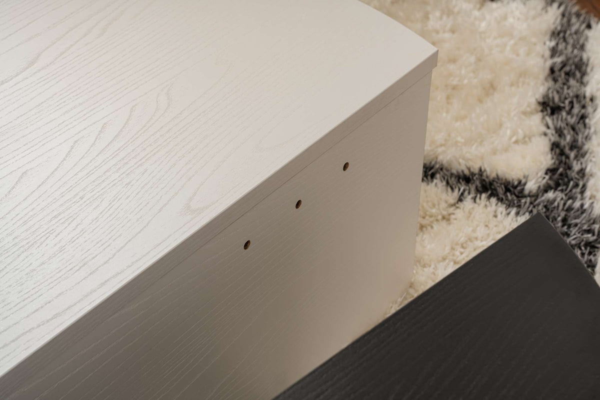 Coffee tables - Round coffee table Orion white and black melamine 90x60 cm - Dimehouse