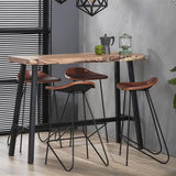 Bar Stools - Bar Stool Brown Leather Bruce - 67 cm - Without Backrest - Dimehouse