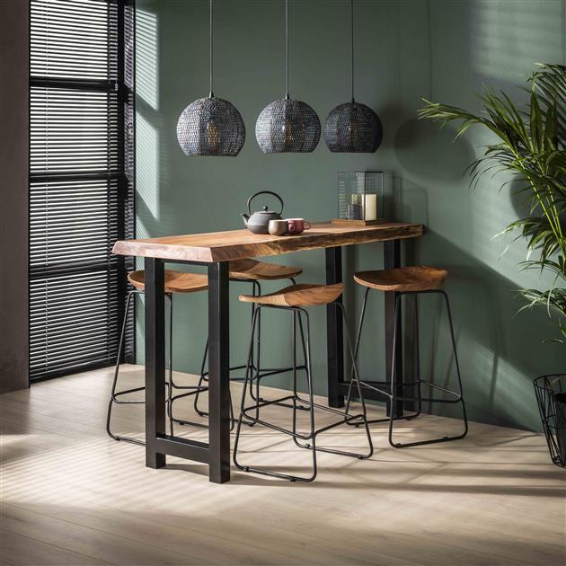 Bar Stools - Industrial Bar Stool Acacia Wood Elly - Seat height 71 cm - Without Backrest - Dimehouse