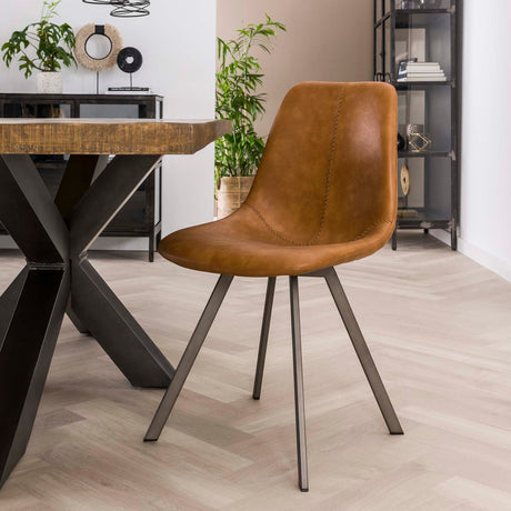 Dining room chairs - Dining room chair Brown Siena Saddle PU Artificial leather - Dimehouse