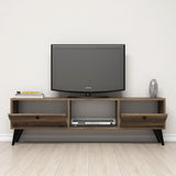 TV Furniture - TV Furniture Serenat Walnut Black Melamine 138x42.6x29.5 cm - Dimehouse