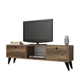 TV Furniture - TV Furniture Serenat Walnut Black Melamine 138x42.6x29.5 cm - Dimehouse