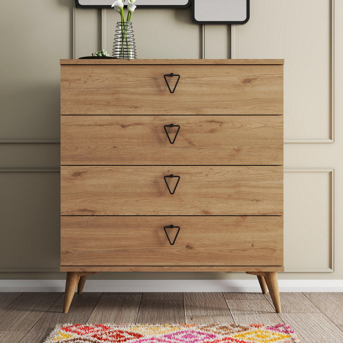 Chests of drawers - Chest of drawers Versa Oak Melamine 80x90.8x45 cm - Dimehouse