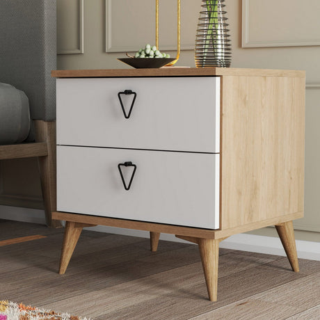 Bedside tables - Bedside table Versa Oak White Melamine 52x55.1x45 cm - Dimehouse