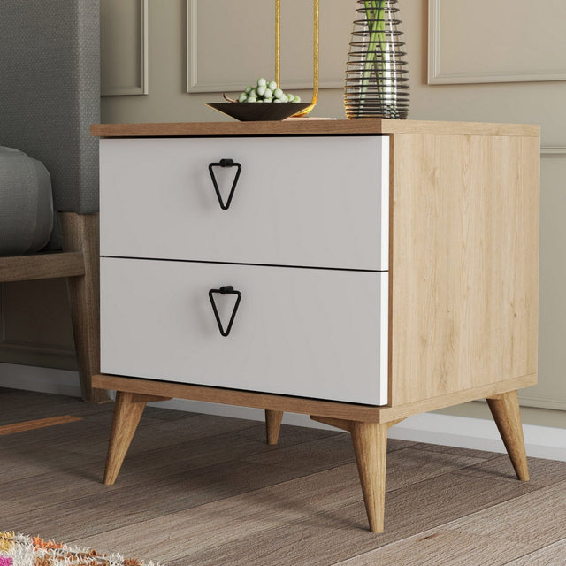 Bedside tables - Bedside table Versa Oak White Melamine 52x55.1x45 cm - Dimehouse