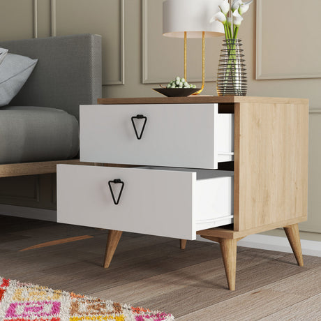 Bedside tables - Bedside table Versa Oak White Melamine 52x55.1x45 cm - Dimehouse