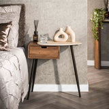 Bedside tables - Bedside table Borea Right 1 drawer Ceramic Travertine - Dimehouse