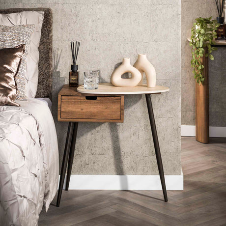 Bedside tables - Bedside table Borea Right 1 drawer Ceramic Travertine - Dimehouse