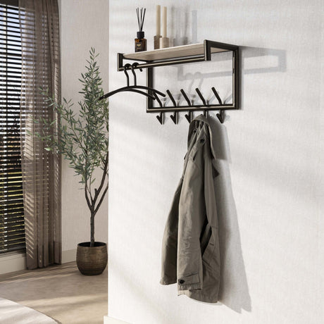 Coat racks - Wall coat rack Aria 2x5 hooks Travertine Melamine Bronze colored - Dimehouse