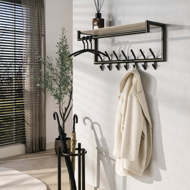 Coat racks - Wall coat rack Aria 2x7 hooks Travertine Melamine Bronze colored - Dimehouse
