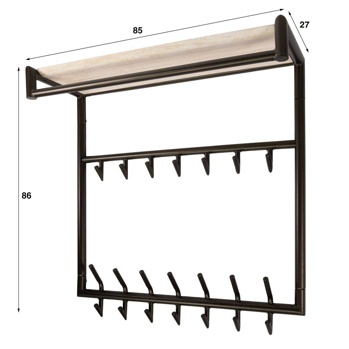 Coat racks - Wall coat rack Aria 3x7 hooks Travertine Melamine Bronze colored - Dimehouse