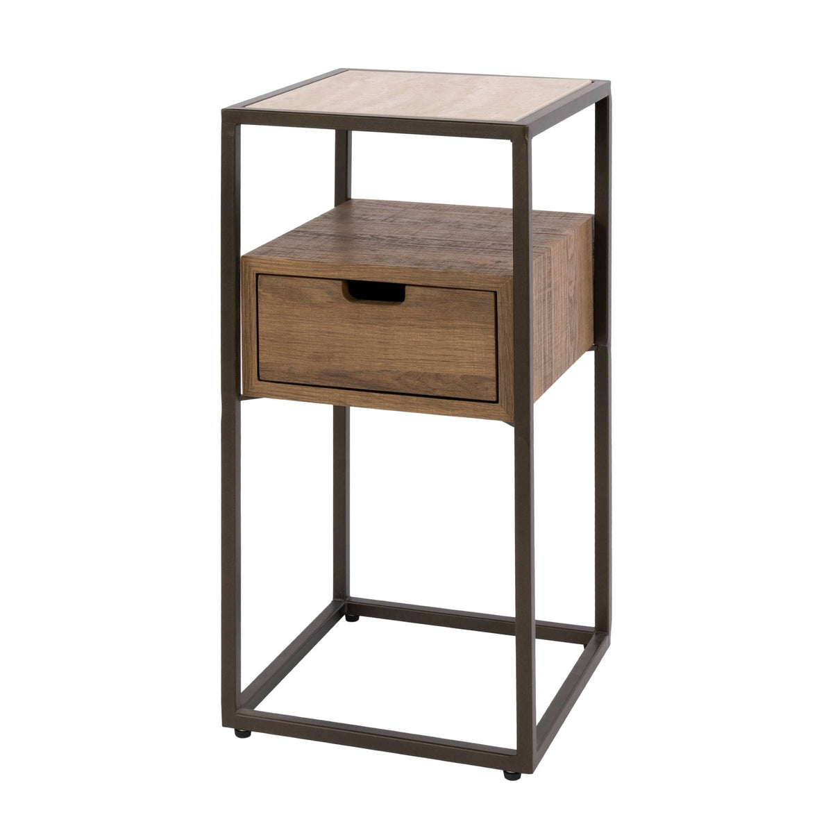 Bedside table - Bedside table with 1 drawer ceramic travertine oak Cady - Dimehouse