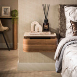Bedside table - Floating bedside table with 1 drawer ceramic travertine oak Cady - Dimehouse