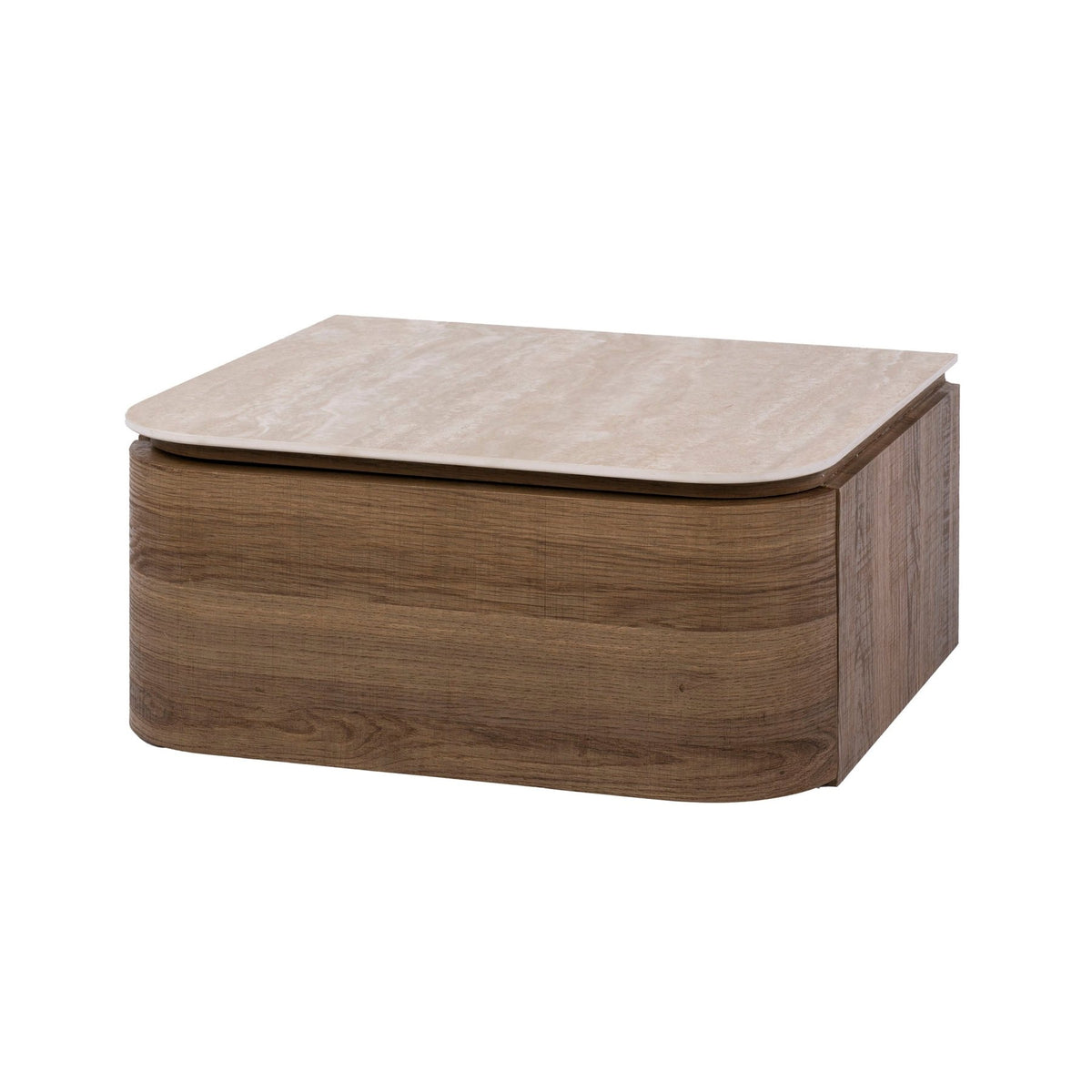 Bedside table - Floating bedside table with 1 drawer ceramic travertine oak Cady - Dimehouse