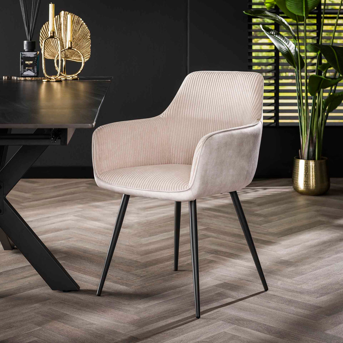 Dining room chairs - Set of 2 dining room chairs Rivo Rib Rock Ivory - Dimehouse
