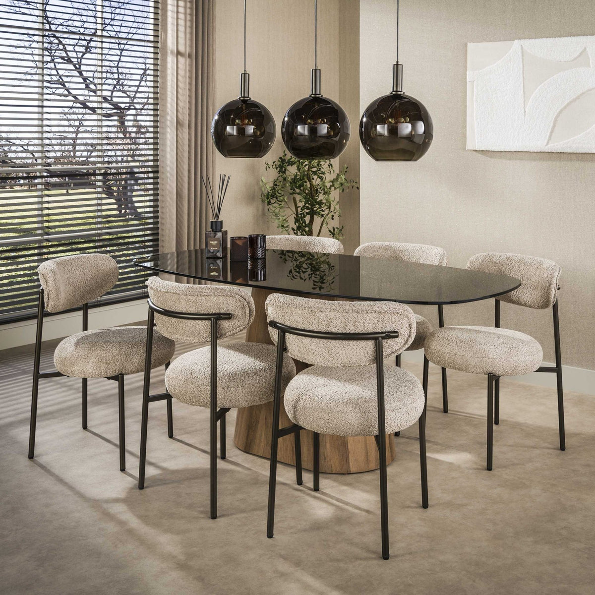 Dining room chair - Set of 2 dining room chairs round bouclé sand - brown Aero - Dimehouse