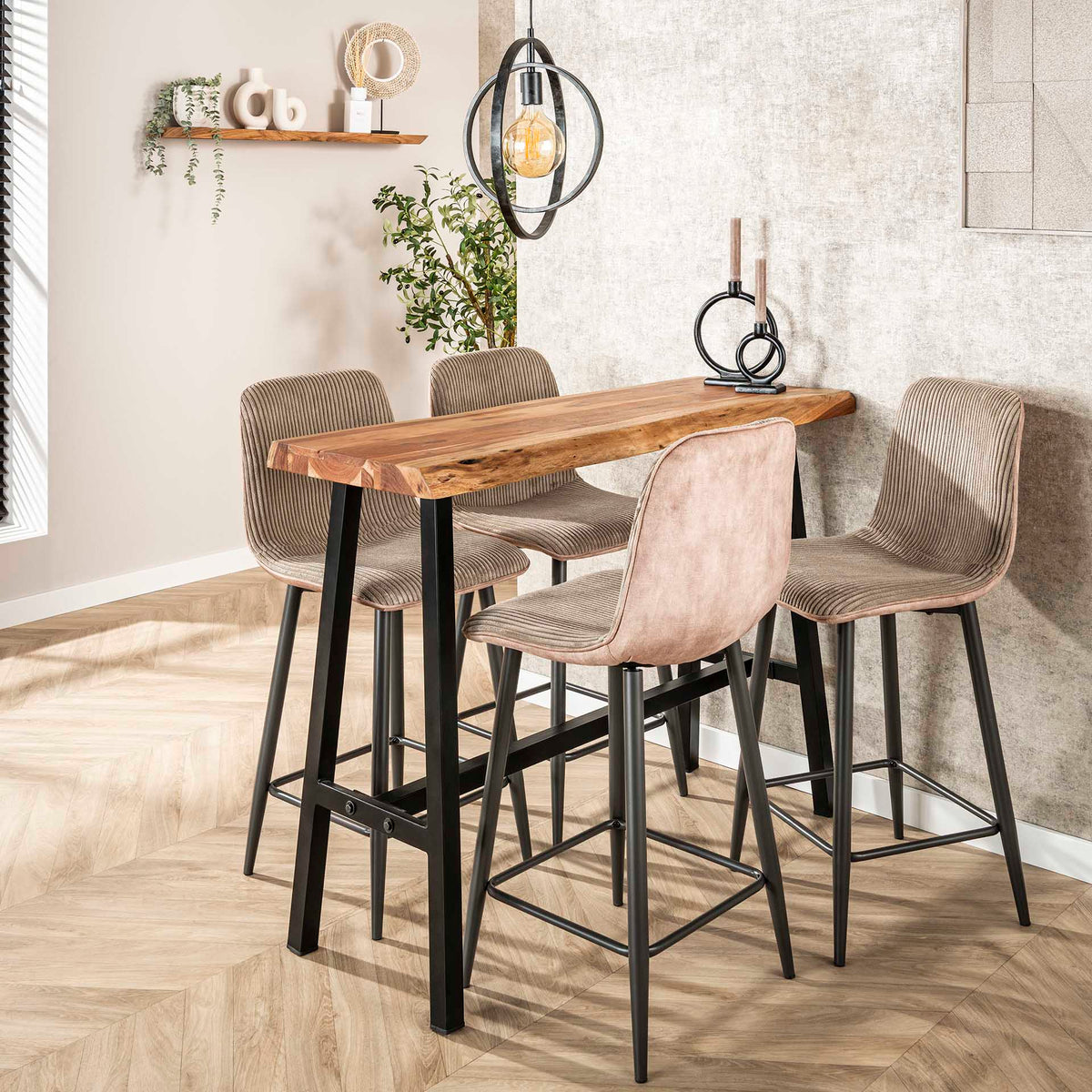 Bar Stools - Modern Bar Stool Lento Rib Rock Fabric Sand Rib Structure - Dimehouse