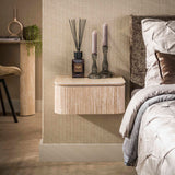 Bedside table - Floating bedside table with 1 drawer Jimi beige ceramic travertine - Dimehouse
