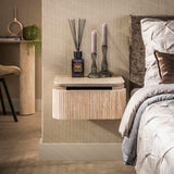 Bedside table - Floating bedside table with 1 drawer Jimi beige ceramic travertine - Dimehouse