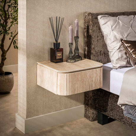 Bedside table - Floating bedside table with 1 drawer Jimi beige ceramic travertine - Dimehouse