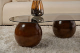Coffee tables - Organic coffee table gray tinted glass walnut ball legs Sphere 120x70 cm - Dimehouse