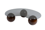 Coffee tables - Organic coffee table gray tinted glass walnut ball legs Sphere 120x70 cm - Dimehouse