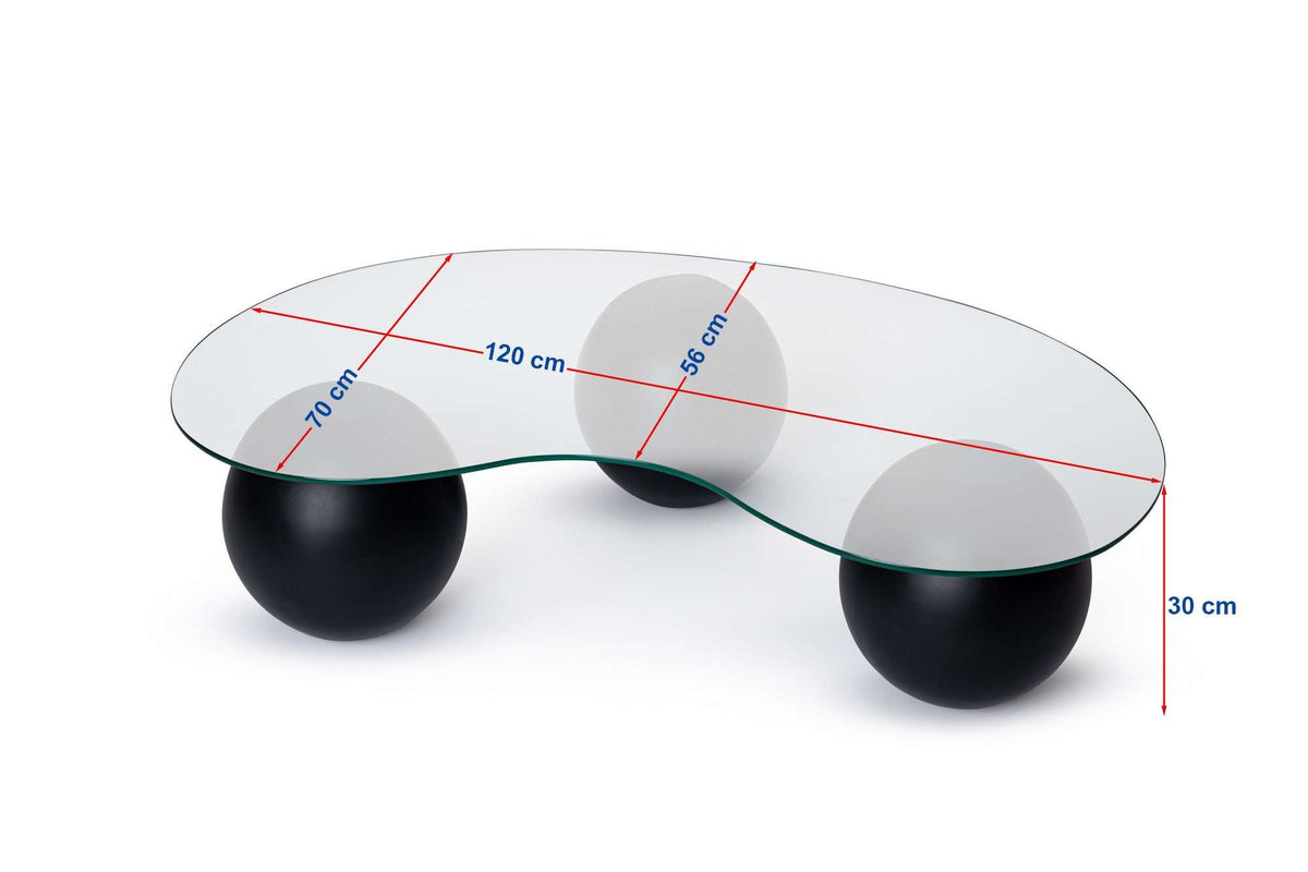 Coffee tables - Organic coffee table gray tinted glass walnut ball legs Sphere 120x70 cm - Dimehouse
