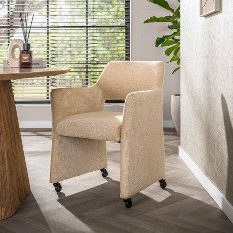 Dining room chairs - Set of 2 Dining room chairs Capri Jaroq sand Fabric on wheels - Dimehouse