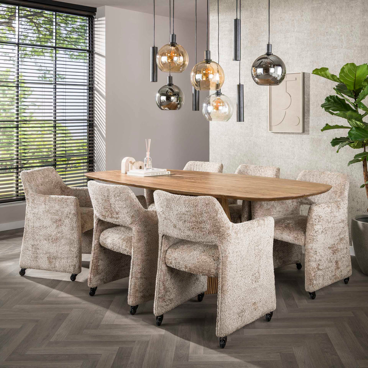 Dining room chairs - Set of 2 Dining room chairs Capri Alura sand Fabric with wheels - Dimehouse