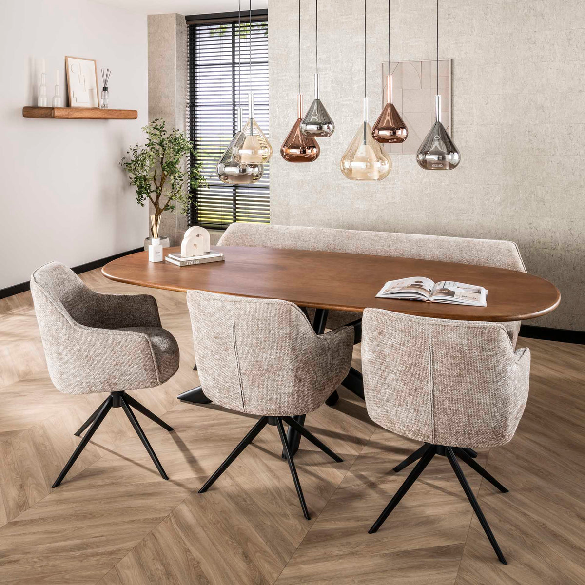 Dining room chairs - Dining room chair Chia Rich Fabric Sand Rotatable - Dimehouse