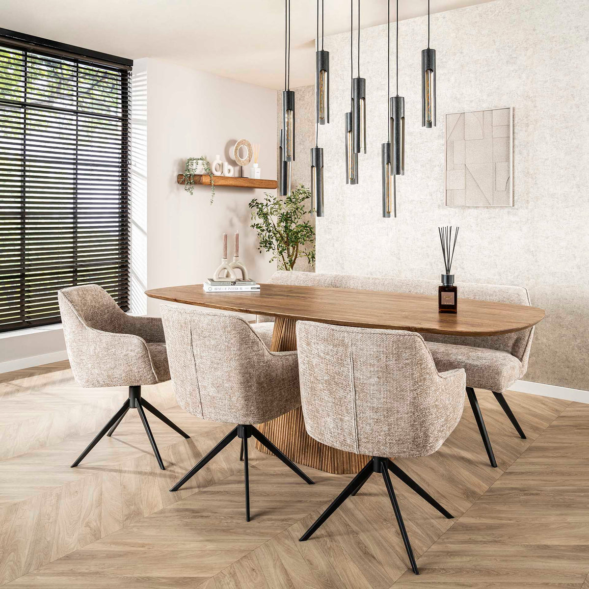 Dining room chairs - Set of 2 dining room chairs Chia Rich Fabric Sand Rotatable - Dimehouse