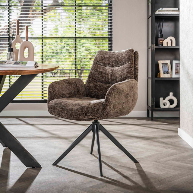 Dining room chairs - Set of 2 Dining room chairs Elite Taupe Chenille Fabric Rich Rotatable - Dimehouse