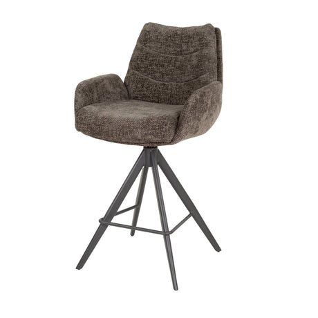 Bar Stools - Set of 2 Bar Stools Elite Taupe Chenille Fabric Rich Rotatable - Dimehouse