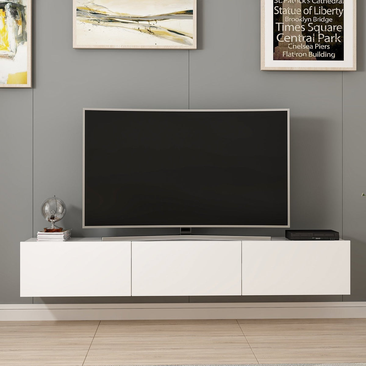 TV Furniture - TV Furniture Set Rigel White Melamine 180x30x32 cm - Dimehouse